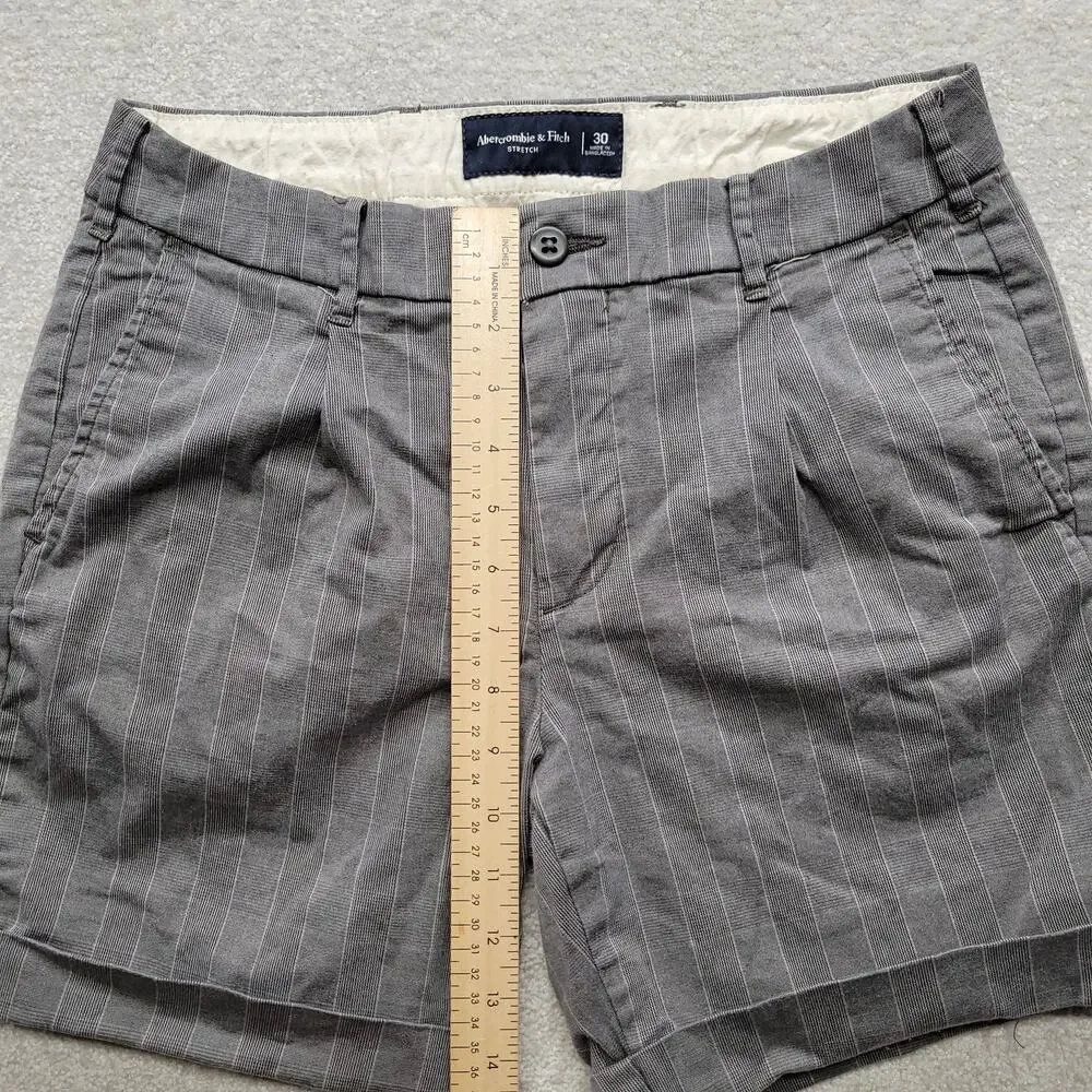 Abercrombie & Fitch Mens 30 Gray Plaid Stripe Stretch Chino Shorts